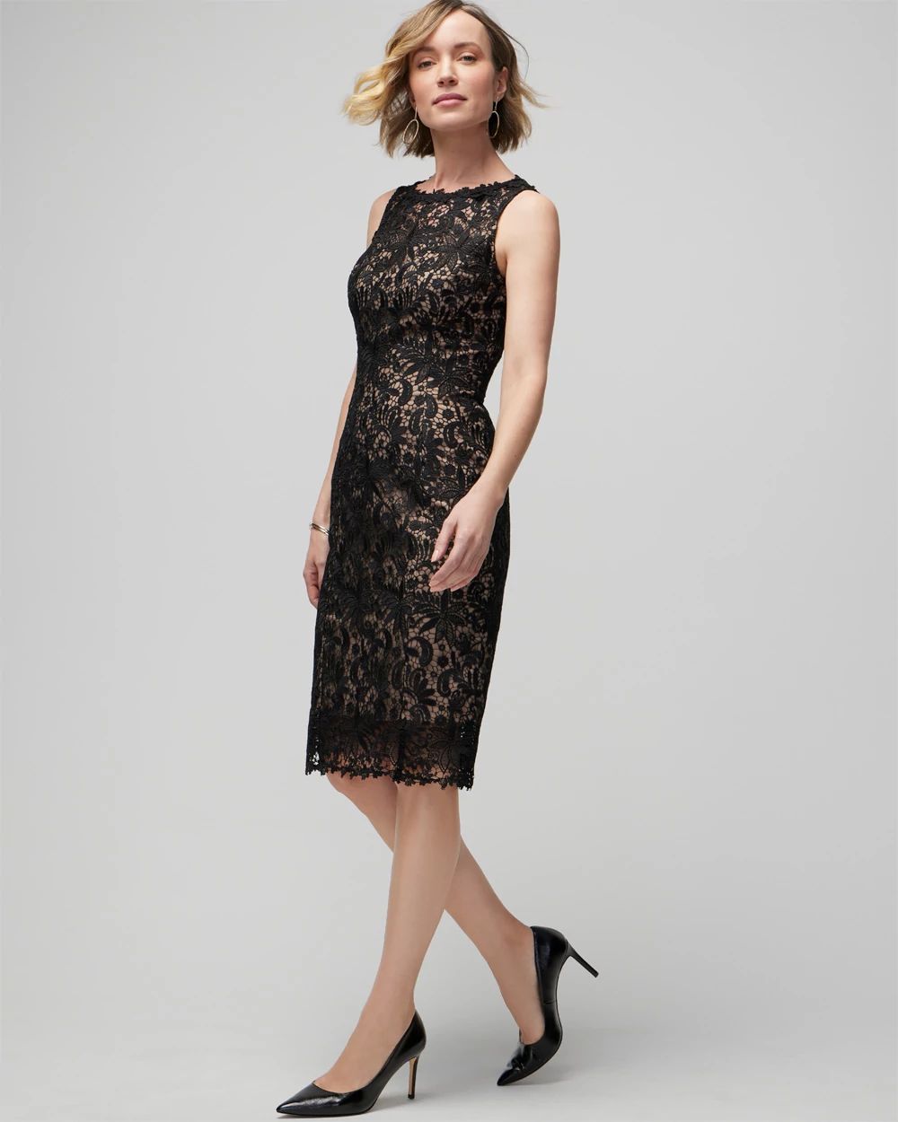 Sleeveless lace sheath shop dress